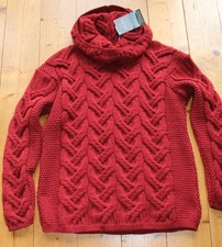 ARAN Woll Pullover Rot Gr.S,M,L,XL; Original Irische Wolle; Naturmode; Neu