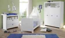 Babyzimmer weiß und blau komplett Set 3-teilig Jungen Mädchen Babymöbel Olivia