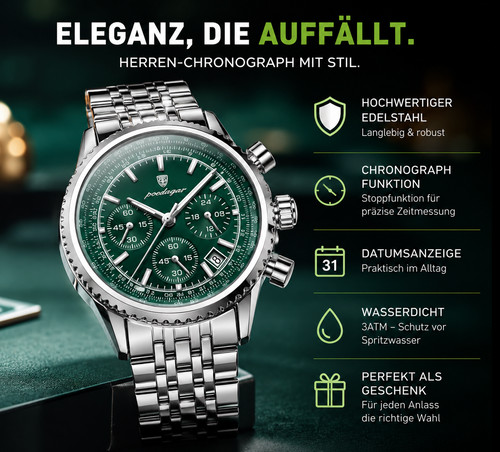 Herren uhr edelstahl grün - edelstahl,