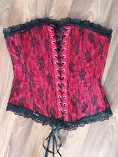 Corsage S 36 38 rot schwarz Spitze Pailetten Schnürung sexy Gothic Erotik