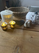 Herbst Deko Vintage Kürbis Vogel Glas Teelichthalter mit  LED Kerzen,Herz