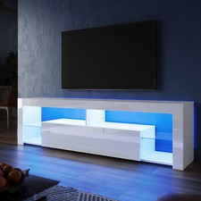 TV Lowboard mit LED Leuchten Sideboard Weiß Hochglanz Fernsehschrank Stehend 180