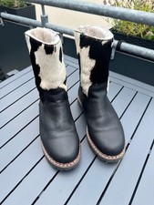 Mollig warme Stiefel Ammann Gr.  39 für Damen in Kuhfell+Leder Schwarz-Weiß