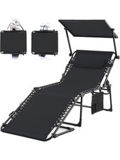 KING BIRD Sonnenliege mit Sonnenschutz klappbar Liegestuhl 190x70x40 cm Schwarz