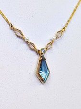 Wundervolles 585 Gold Collier / Kette mit blauen Stein Juwelier Schmuck Anhänger