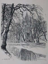 Oblatterwall Augsburg Ernst Liebermann Kohlezeichnung signiert (634)