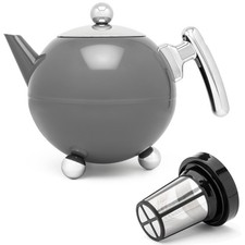 Teekanne 1.2 Liter grau Edelstahl doppelwandig Edelstahlkanne & Tee-Filter-Sieb