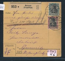 115671) Paketkarte 1921 ab Gornau (Erzgebirge). MiF 125PF Germania