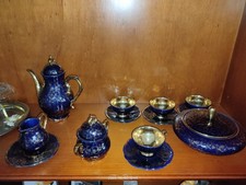 Echt Kobalt Blau Gold Tee Geschirr Service 4 Pers. Vase Kanne Keksdose Sahne