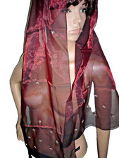 eleganter Schal weinrot 148 x 34 cm durchsichtig Perlen Stola Tuch  NEU + TOP