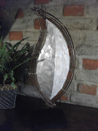 Lampe perlmutt rattan - perlmutt,