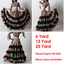 Silver2 / Lila Satin 6/1m Abgestuft Zigeuner Rüschenrock Bauchtanz Flamenco