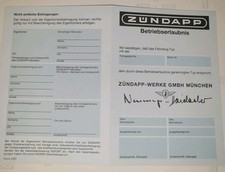 Zündapp Werke München NOS Betriebserlaubnis ABE Registrierschein Kleinkrafträder