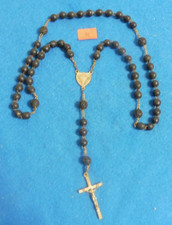 ?alter Rosenkranz?Gebetskette LOURDES schwarze Perlen Holzperlen Metallkreuz K