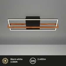 Elegante Briloner Frame LED-Deckenlampe Schwarz/Holz, 74cm – 21W Warmweiß-LED