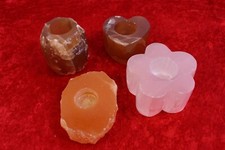 4 Teelichthalter Bergkristall Calcit Quarz Natur Herz Blüte Mineralien 0,7-1,1kg