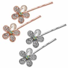 1 Paar Haarklemmen mit Glitzerblume Strass Haarclip Blüte silber rosegold Braut