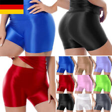 DE Damen Glänzend Yoga Shorts Sporthose Tights Booty Fitness Bademode Hotpants