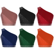 Damen Oberteil Ball Crop Top Wettbewerb Bra Strass Weste Party Bluse Glittery