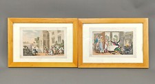 9363020 Paar gerahmte Blätter Dr. Syntax kolorierte Radierung Rowlandson 19. Jh.