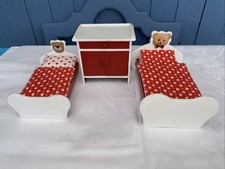Puppenmöbel Handgefertigt, Holz , Matratze Bettzeug Selbst Genäht