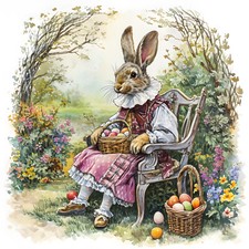 Wandbild Osterhase Häsin Bank