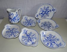 altes Set Zwiebelmuster-Kompott Schalen Kanne-blau weiß-Keramik Porzellan France