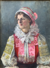 Ölgemälde Ölbild H. LANG Olmütz Mähren Mädchen in slowakischer Tracht