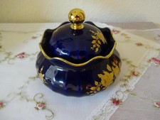 Wunsiedel Bavaria Porzellan Bonboniere Deckeldose echt Kobalt 24 Karat vergoldet