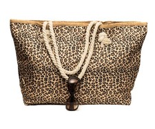 XXL Damentasche Strandtasche Sommer Tasche Badetasche Tierfell Leo Braun Urlaub