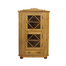 Eckschrank Eckvitrine antik aus Weichholz massiv H: 182 cm -11621-