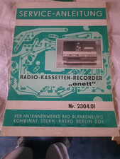 DDR Serviceanleitung Radio-Kassetten Recorder Anett VEB  Blankenburg RFT