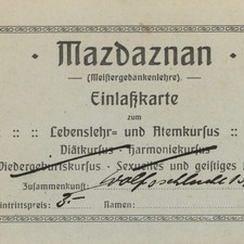 Mazdaznan Eintrittskarte historisch Kurs Religion Dokument Original um 1900