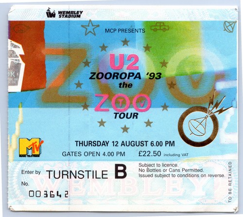 Ticket 1995 zooropa tour - ticket,