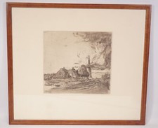 Original Alexander Eckener 1870-1944 Radierung 1921 Windmühle Häuser Hof Nordsee