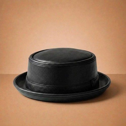 Schwarzer leder pork - leder, hut