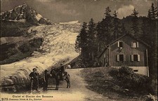 Bossons Schweiz Waadt AK 1914 Chalet Glacier Gletscher Berge Menschen Almhütte
