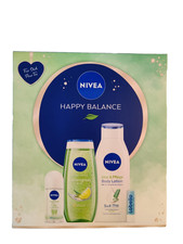 Nivea Happy Balance Geschenkbox Pflegelotion, Pflegedusche, Deo Roll-On, Labello