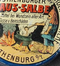 antik Blechdose Rothenburg T. Apotheker Dose mit Zwerg & St. Georg  lithograph.