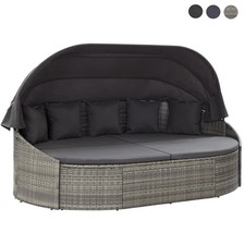 Outdoor-Loungebett Terrassenbett Gartenliege Balkonliege mit Dach Poly Rattan