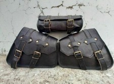 Schwarzes Leder Motorrad Satteltasche Seitentasche Packtaschen 3 Taschen...