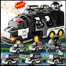 7 in 1 Polizeiauto Truck Autotransporter LKW Kinder Spielzeug Auto Spielzeugset