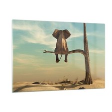 Wandbilder 120x80cm Glasbild Elefant sitzend Ast Groß XXL Bilder Art Wanddeko
