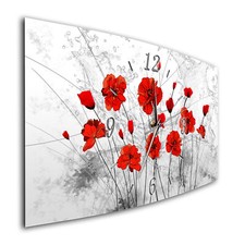 BM Wanduhr 44 cm x 22 cm leises Uhrwerk Funkwanduhr 7902-1a Mohnblumen