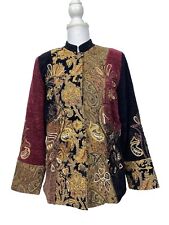 Vintage INDIGO MOON 40? Patchwork Jacke Velours & Jacquard Stickerei Boho Hippie