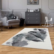 Kinderteppich Modern Feder Creme Grau Blau Jugendzimmer Wohzimmer