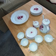 Paris Raynaud Limoges 6 Kuchenteller Fuchsia burgund rot  1 Kuchenplatte