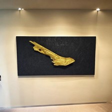 Unikat Wand Skulptur Abstrakte Acryl Gold Kunst Treibholz Goldnugget Gemälde