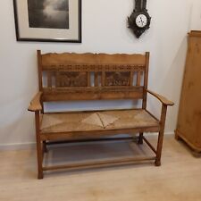 Antike Worpsweder Bank mit schönen Schnitzereien und Originalen Binsengeflecht