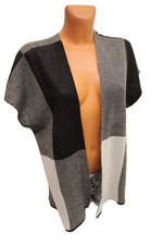 dünne Strickjacke M 38 - 42 weiter Cardigan Jacke offen kurzarm grau Damen